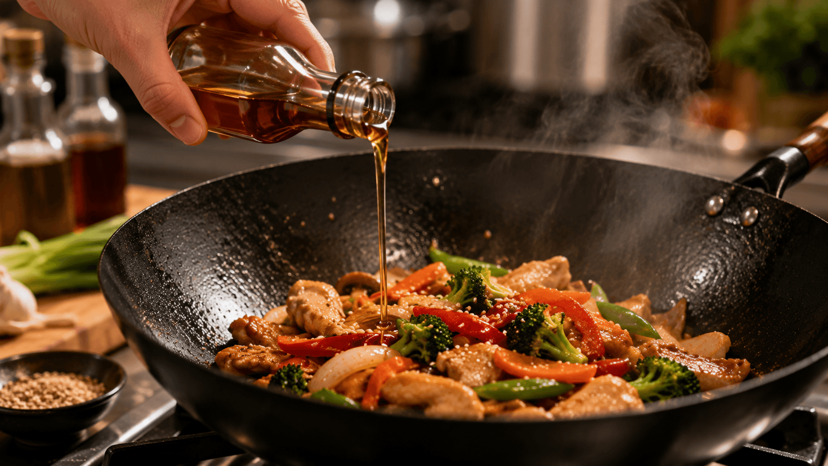 Adding toasted sesame oil after cooking stir fry for extra flavor
