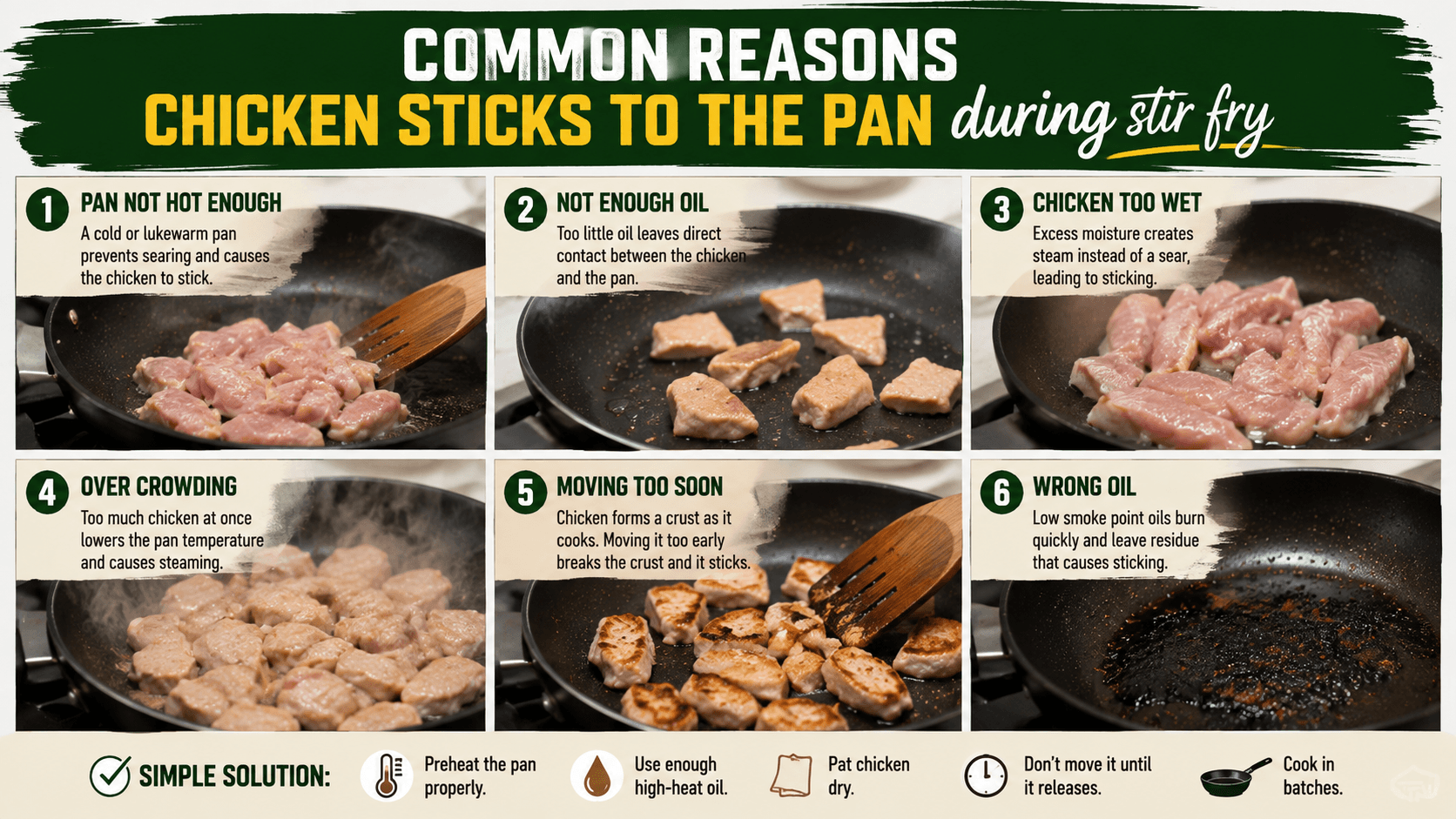 Common reasons chicken sticks to the pan during stir fry cooking