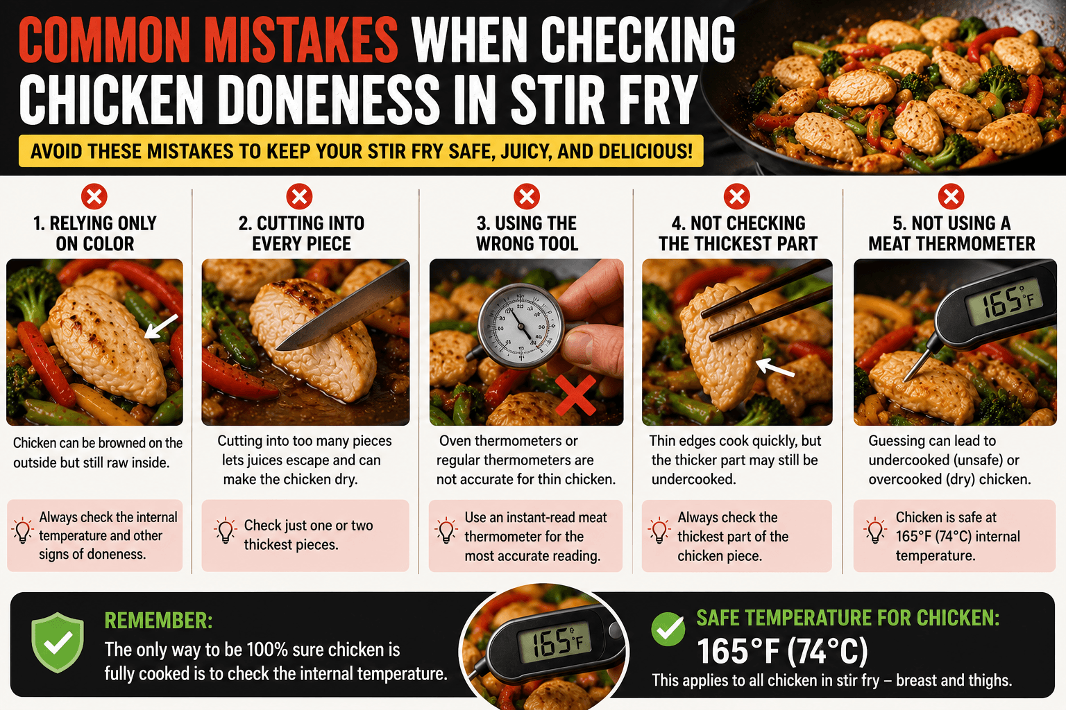 Common mistakes when checking if chicken is fully cooked in stir fry