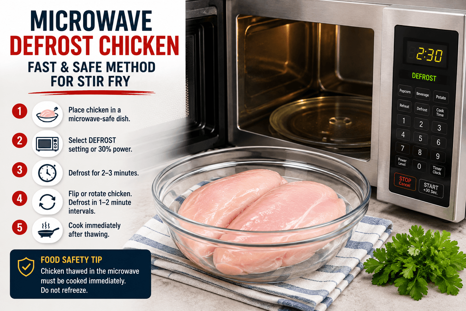 Using a microwave to thaw chicken for stir fry quickly