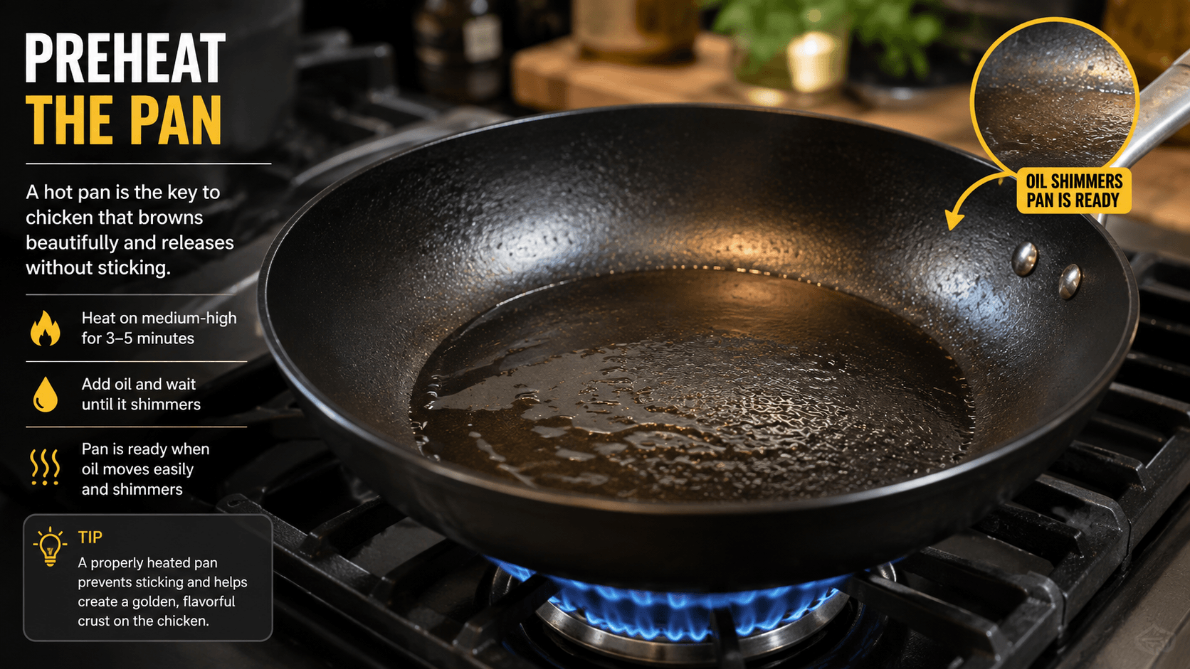 Properly preheating a skillet before cooking chicken stir fry