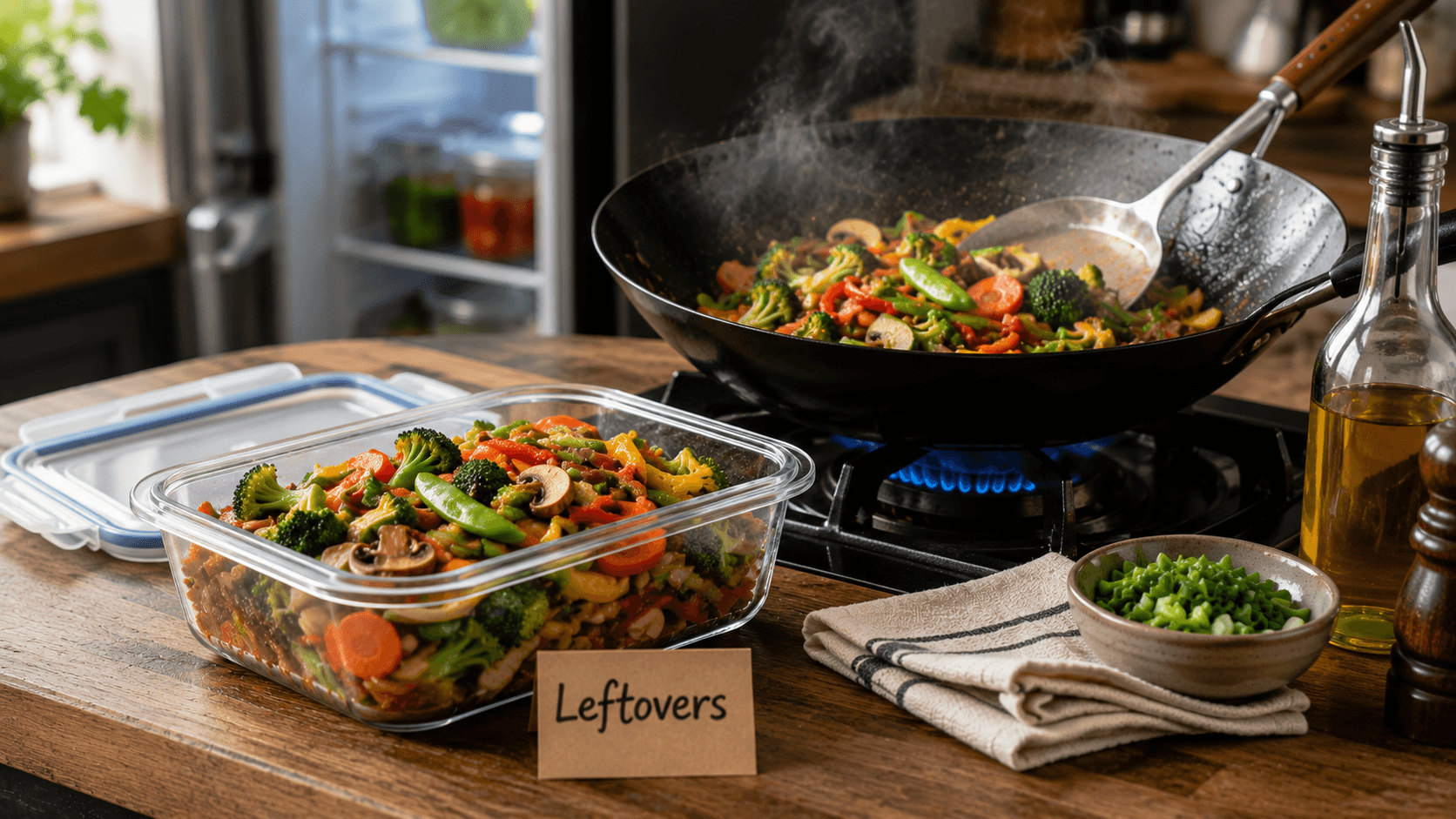 Proper storage and reheating methods for leftover stir fry vegetables