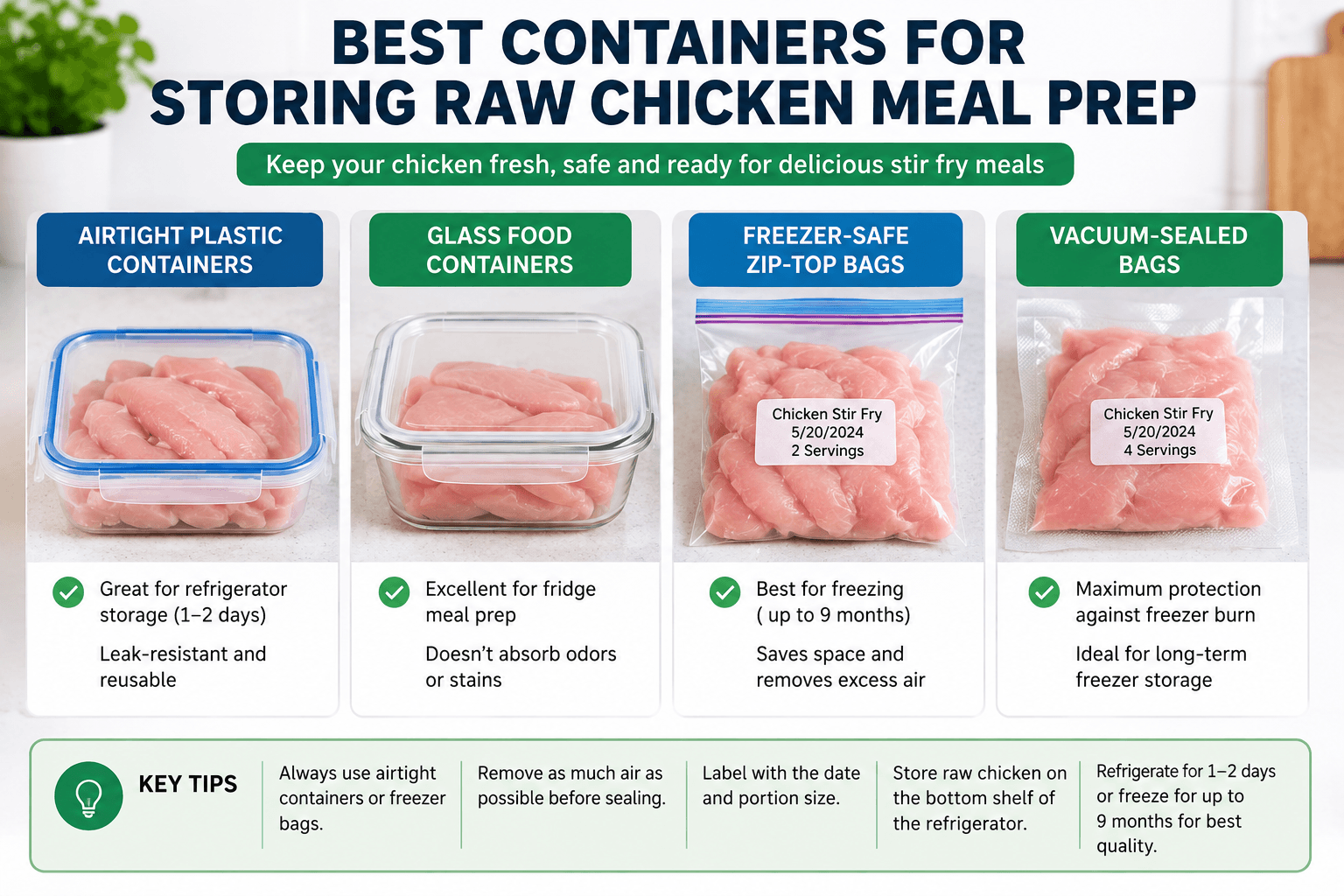 Best airtight containers and freezer bags for storing raw chicken meal prep safely