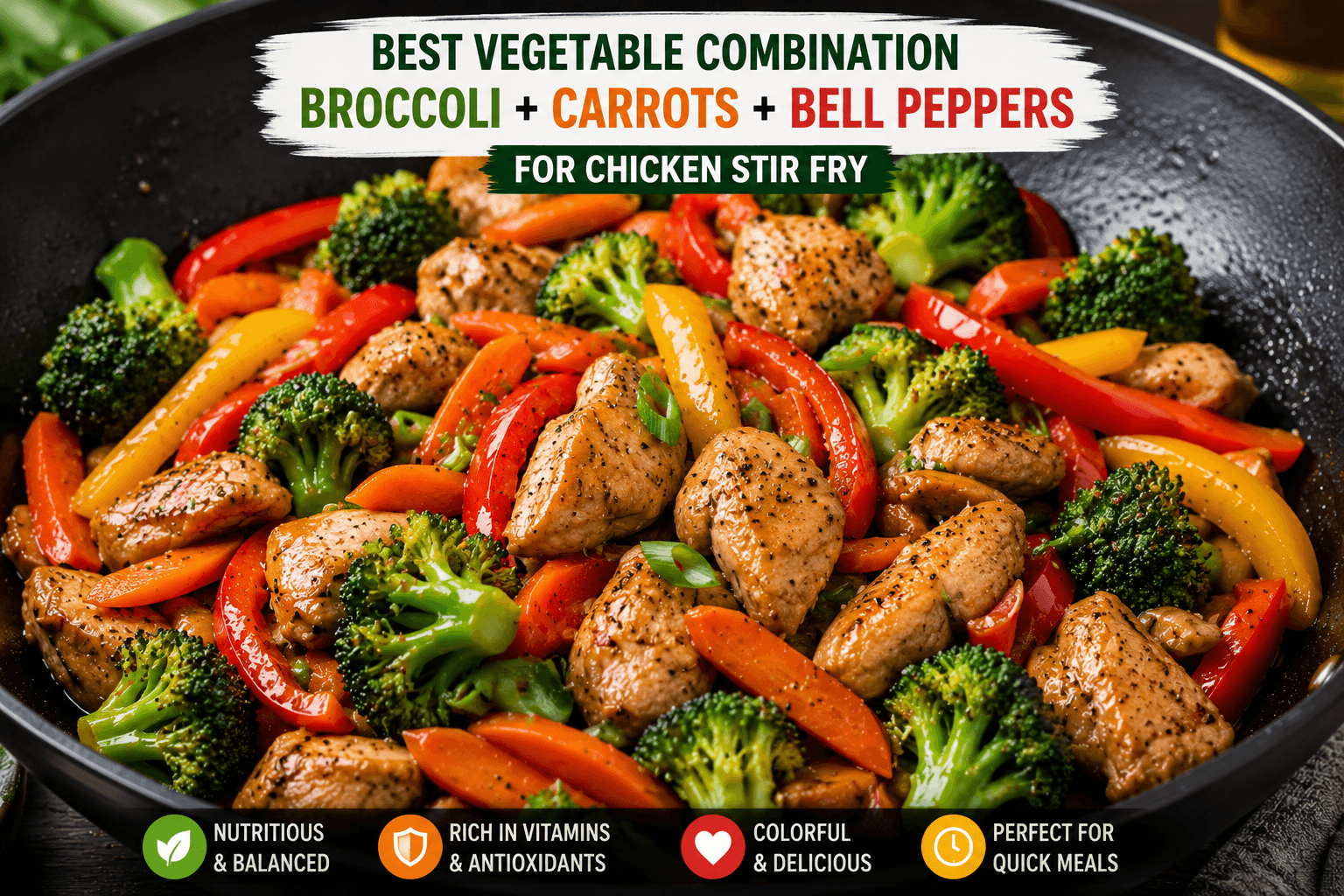 Best vegetable combinations stir fry featuring broccoli carrots bell peppers and chicken in a colorful homemade stir fry