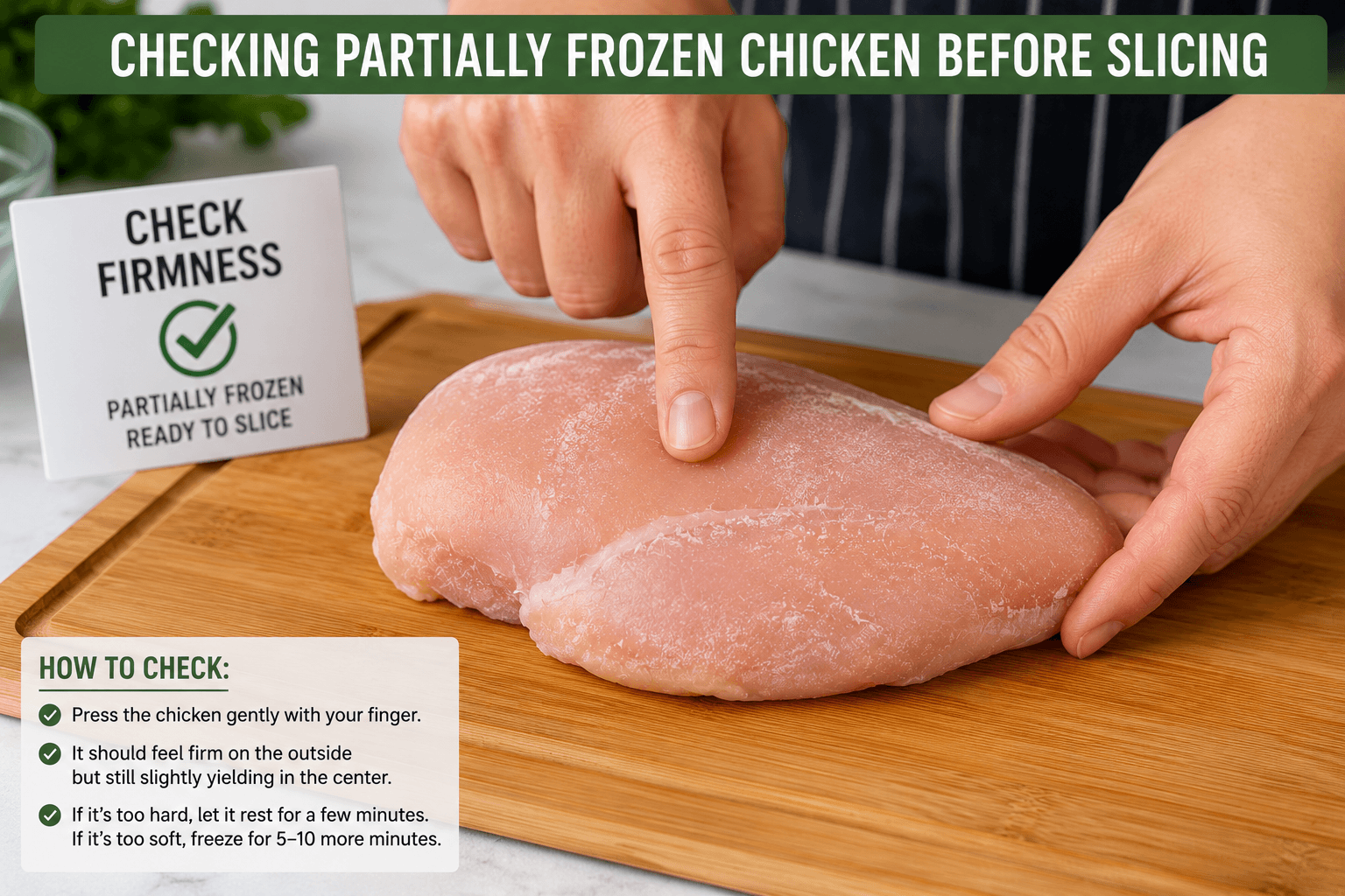 Checking whether chicken is partially frozen before slicing for stir fry