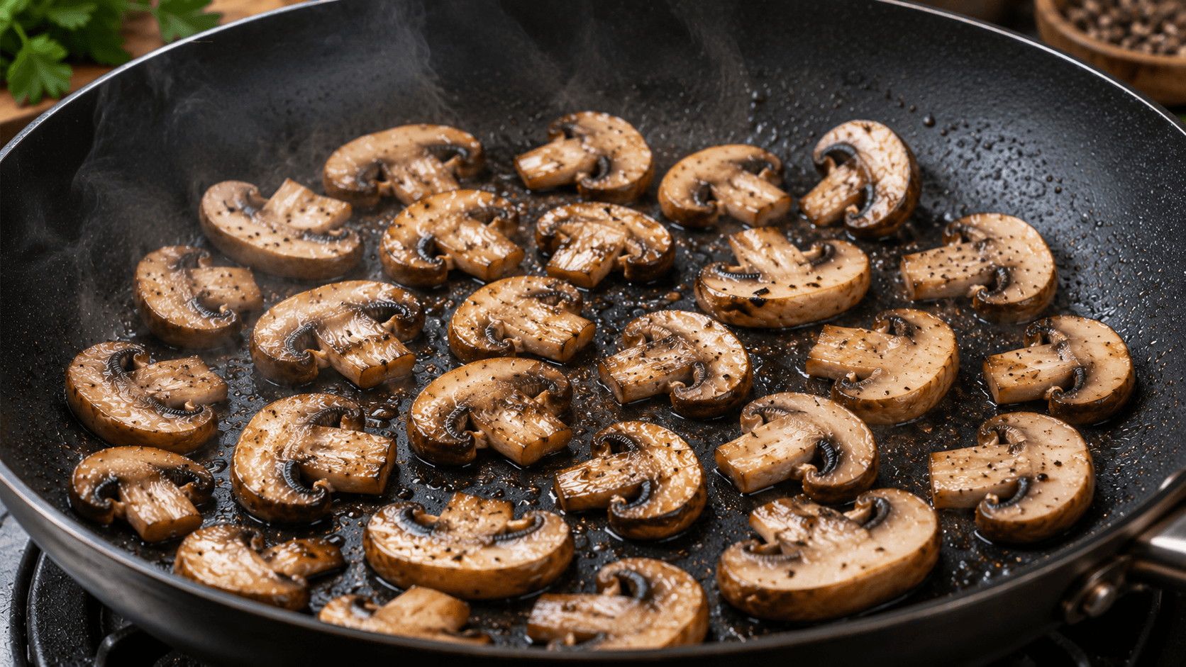 Cooking mushrooms for stir fry in a single layer to promote browning instead of steaming