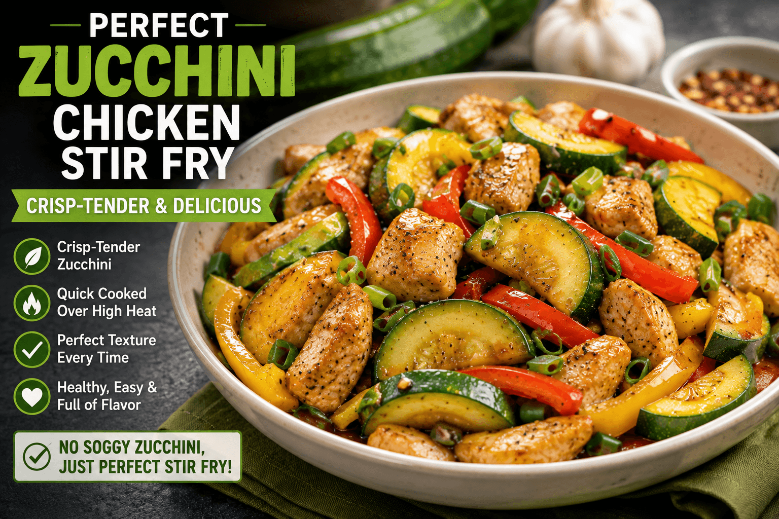 Perfect zucchini soggy stir fry solution showing crisp-tender zucchini in a homemade chicken stir fry