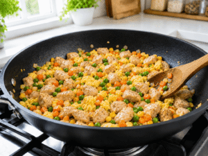 Mixing Soy Sauce and Oyster Sauce into Chicken Stir Fry