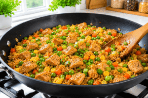 Garnish Chicken Fried Rice with Green Onions