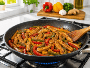 Seasoning Chicken Bell Pepper Stir Fry with Salt and Black Pepper