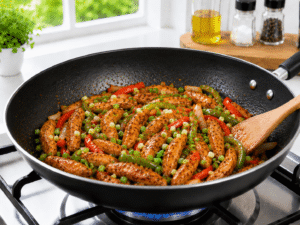 How to make the perfect chicken stir fry cooked in a wok with colorful vegetables