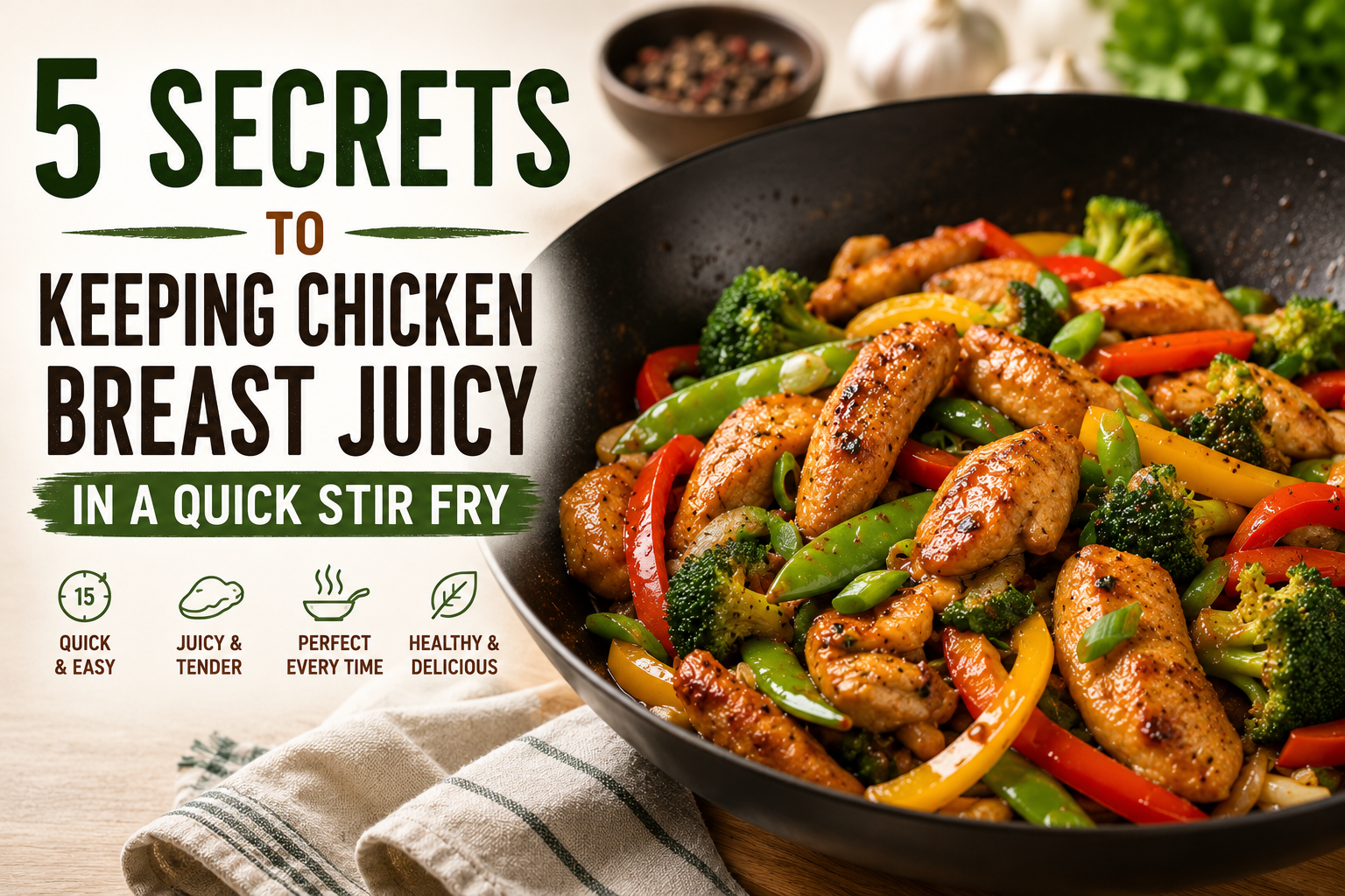 How to keep chicken breast juicy in stir fry with colorful vegetables and tender chicken breast"