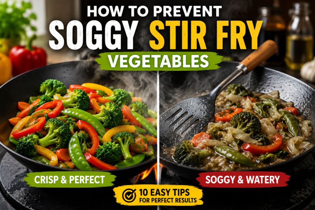 Fresh colorful vegetables staying crisp during a chicken stir fry instead of becoming soggy