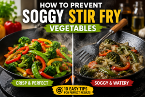 Fresh colorful vegetables staying crisp during a chicken stir fry instead of becoming soggy