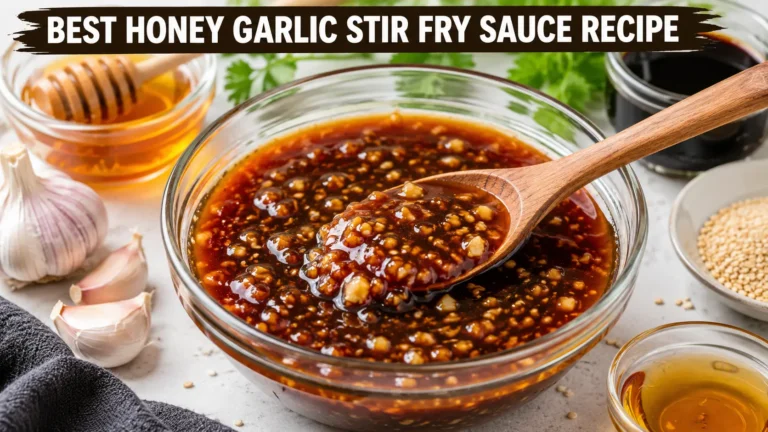 Best honey garlic stir fry sauce recipe made with honey garlic soy sauce and sesame oil in a glass bowl