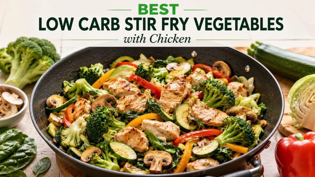 Best low carb stir fry vegetables with chicken including broccoli zucchini cabbage mushrooms spinach and bell peppers