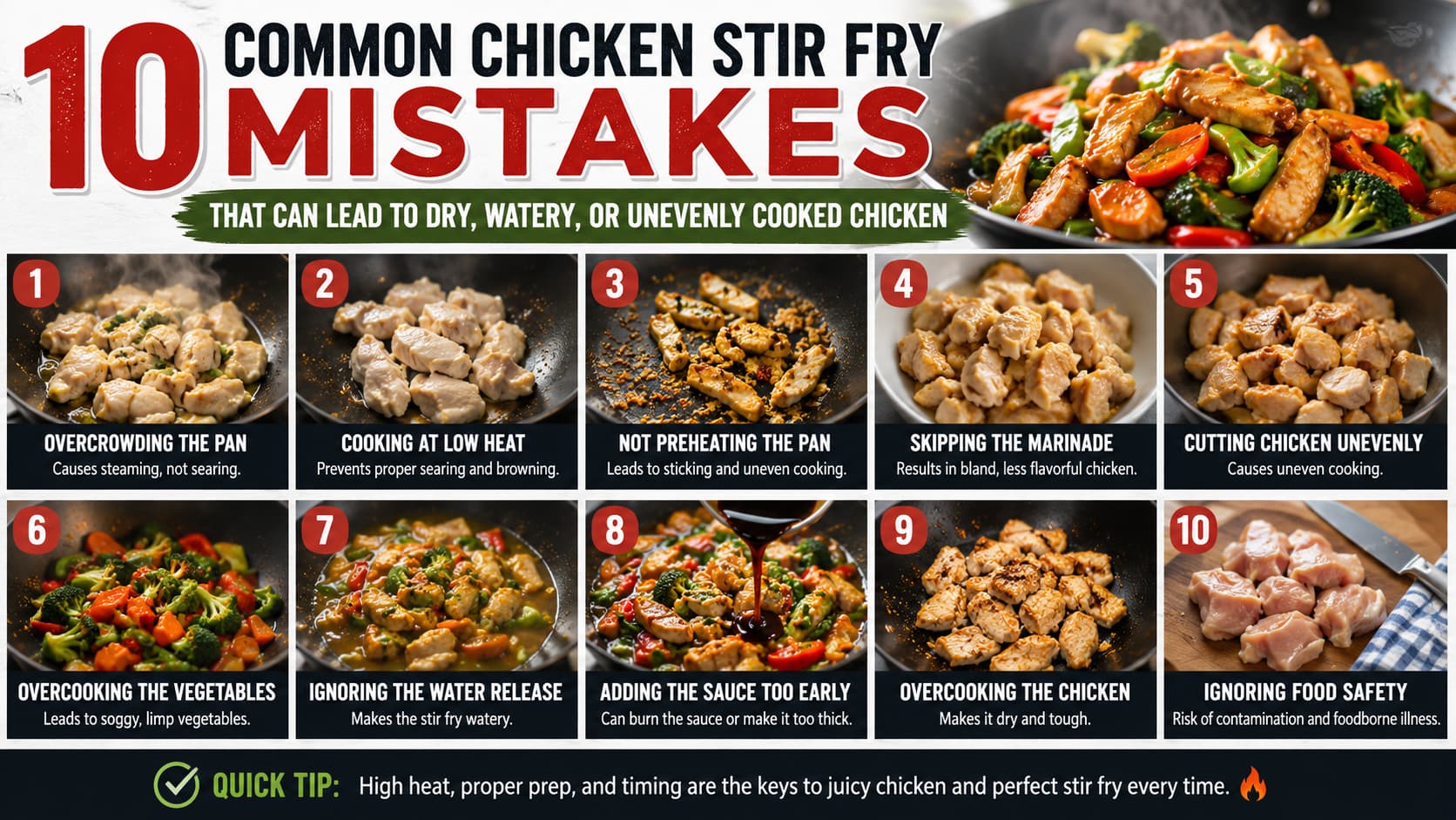10 common chicken stir fry mistakes that can lead to dry, watery, or unevenly cooked chicken