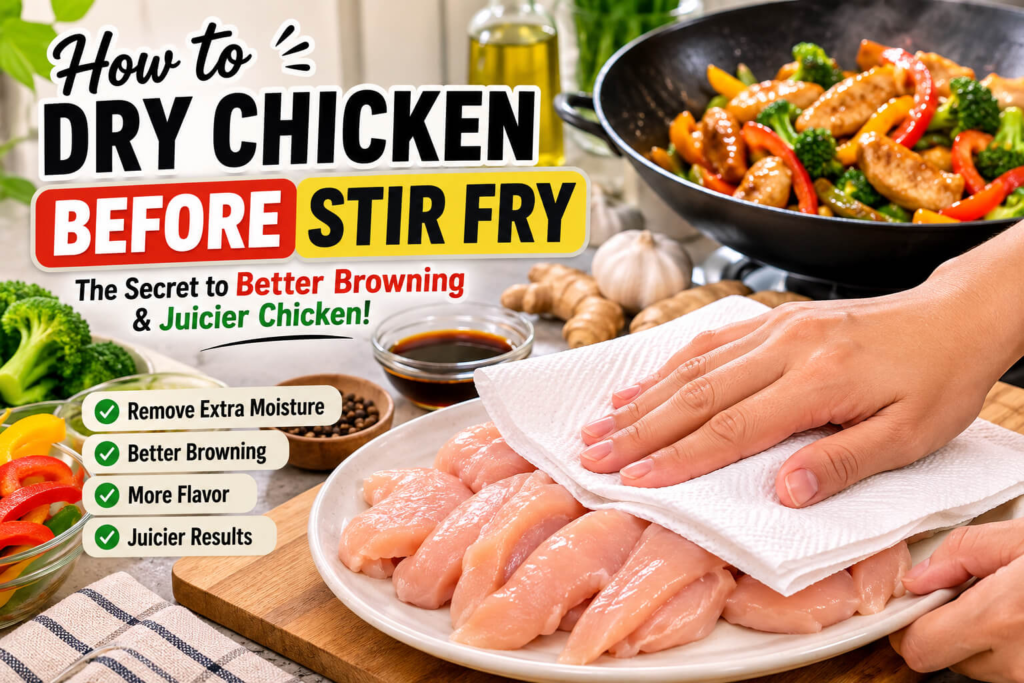 How to dry chicken before stir fry using paper towels before cooking for better browning and restaurant-quality results
