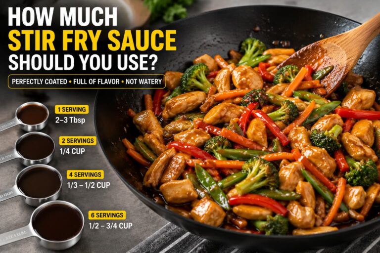 How much stir fry sauce to use for perfectly coated chicken and vegetables without making the dish watery