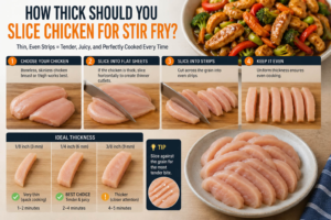 How to slice chicken for stir fry into thin even strips for tender and juicy results