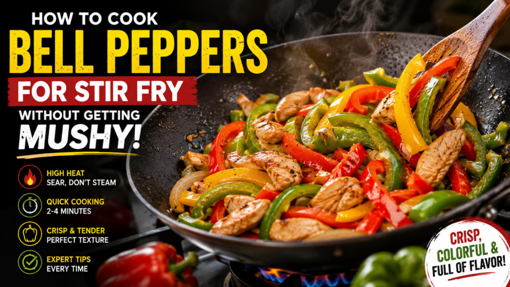 How to cook bell peppers for stir fry without getting mushy using high heat and quick cooking