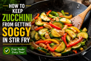 How to keep zucchini from getting soggy in stir fry by cooking crisp-tender zucchini in a hot wok