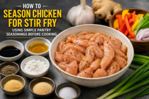 How to season chicken for stir fry using simple pantry seasonings before cooking