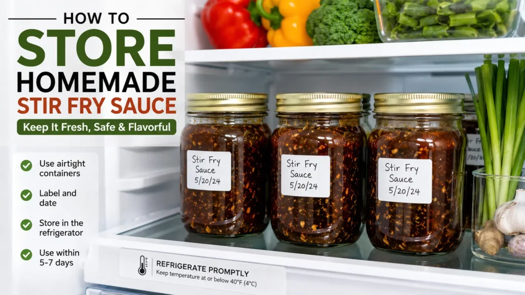 How to store homemade stir fry sauce safely in airtight glass jars inside a refrigerator