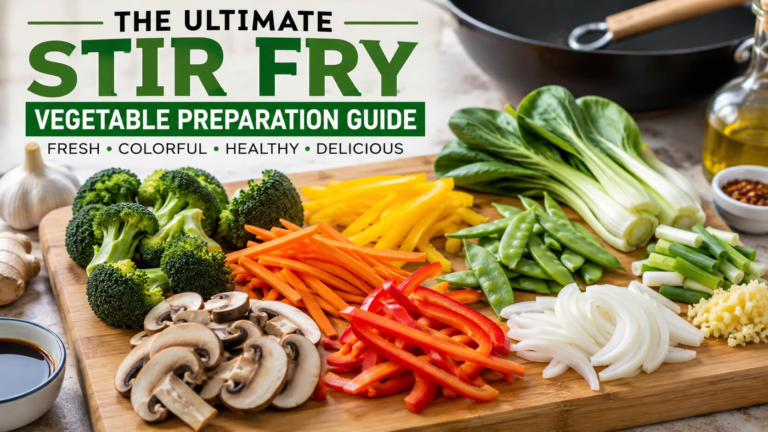 The ultimate stir fry vegetable preparation guide showing fresh vegetables prepared for stir frying on a cutting board