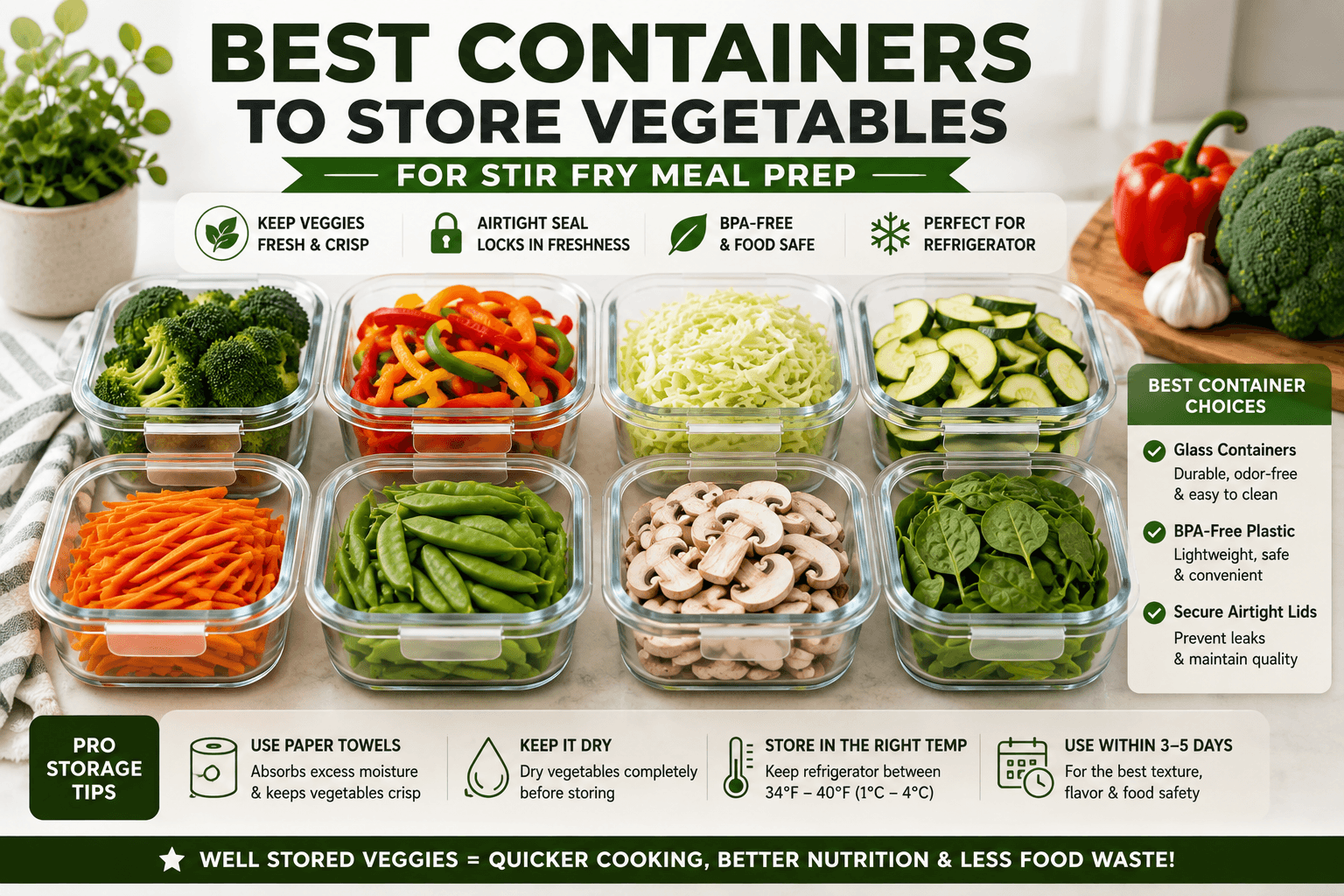 Best airtight glass and BPA-free containers used to store vegetables for stir fry meal prep