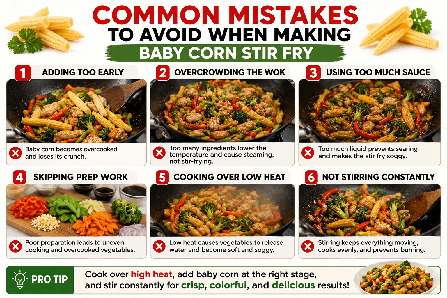 Common mistakes to avoid when making baby corn stir fry in a wok