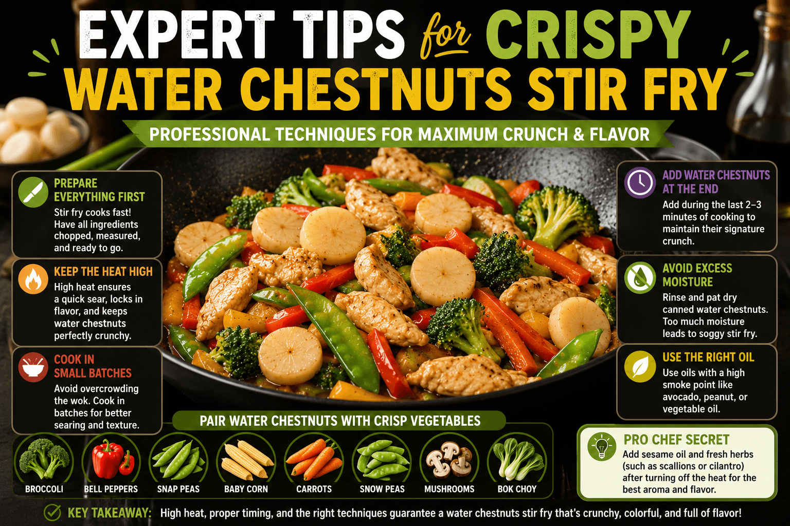 Professional techniques for making water chestnuts stir fry with maximum crunch and fresh vegetables