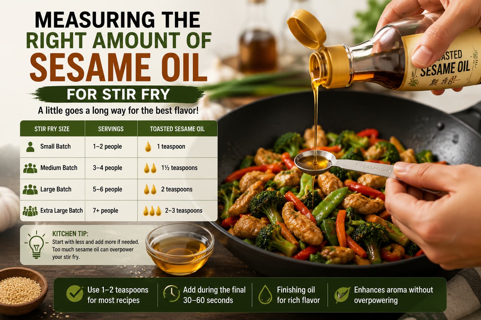 Measuring the correct amount to use sesame oil in stir fry without overpowering the dish