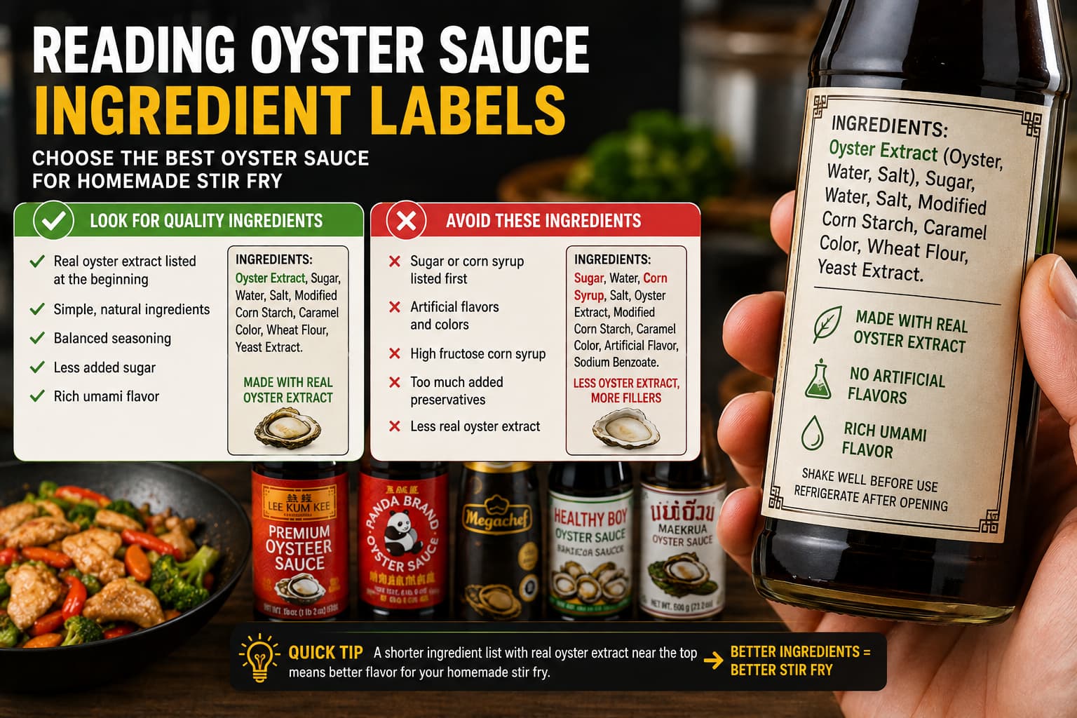 Reading ingredient labels to choose the best oyster sauce brands for homemade stir fry
