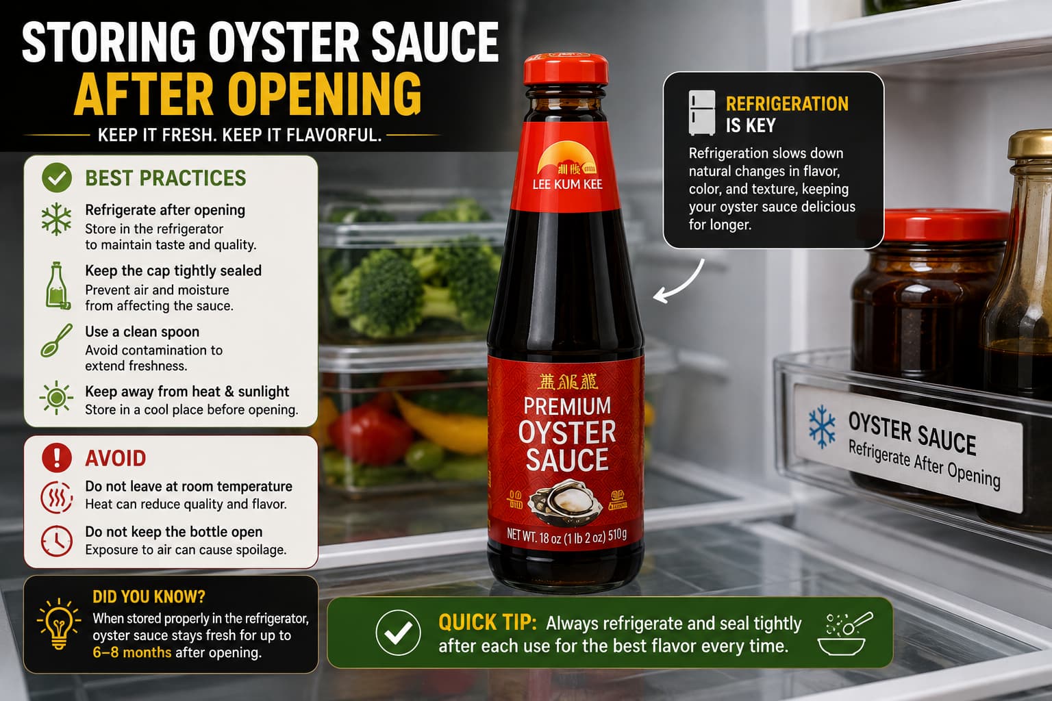 Properly storing the best oyster sauce brands in the refrigerator after opening