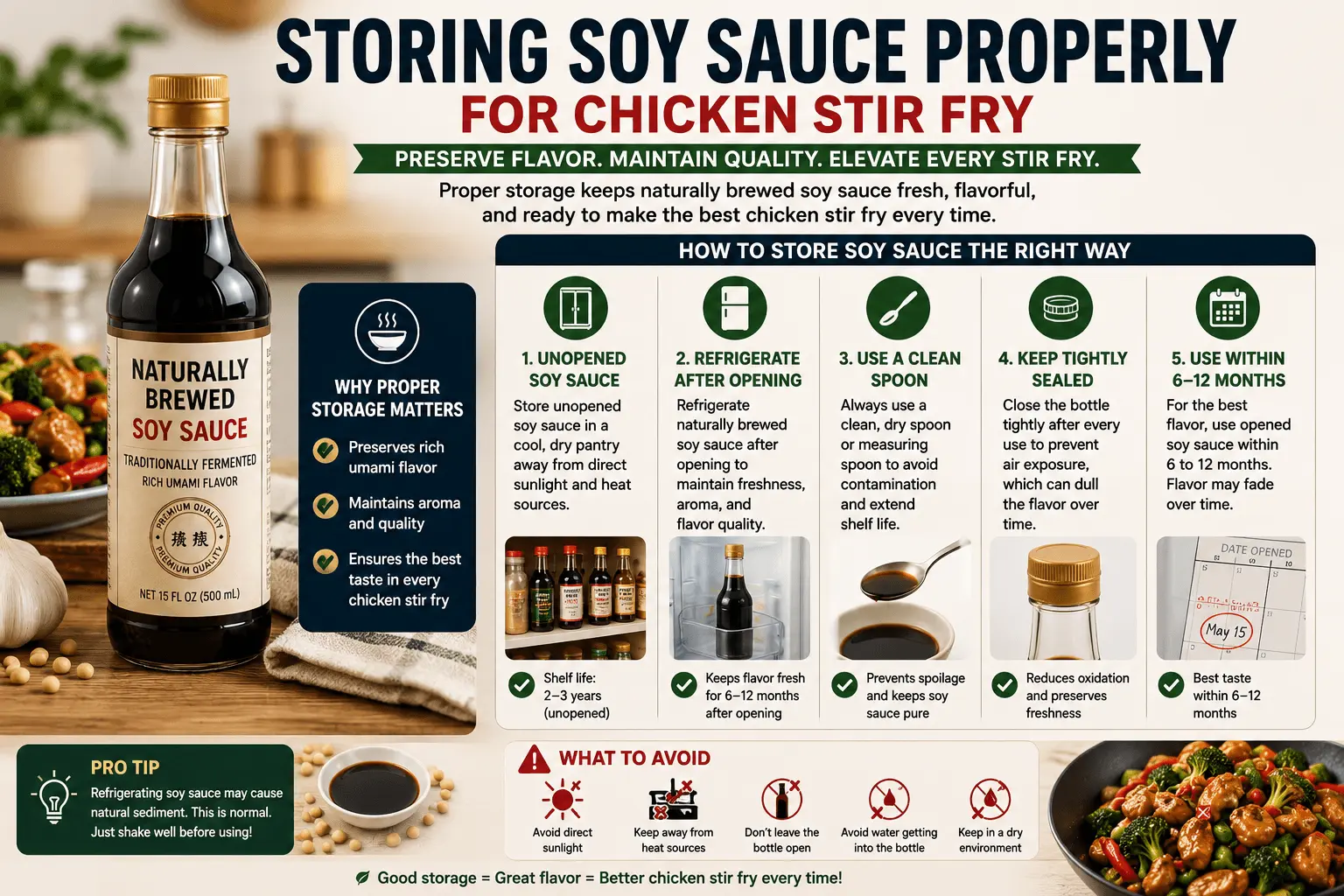 Properly storing naturally brewed soy sauce to preserve flavor for the best soy sauce for chicken stir fry