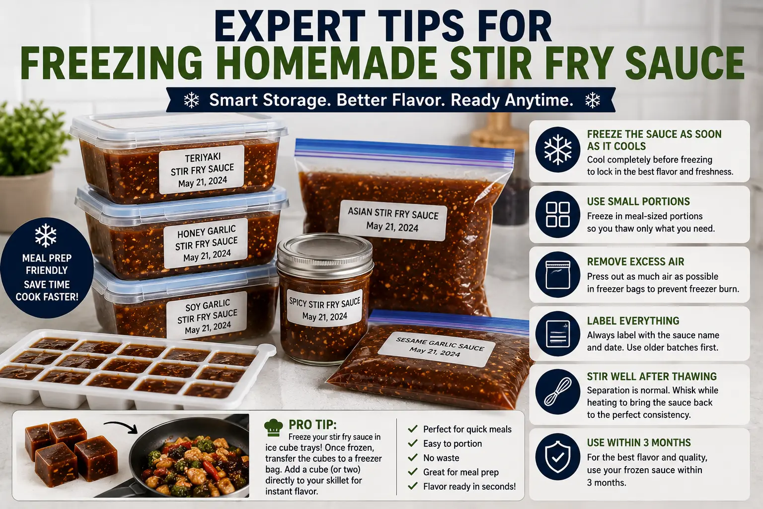 Expert tips for freezing homemade stir fry sauce using labeled freezer containers and meal-sized portions