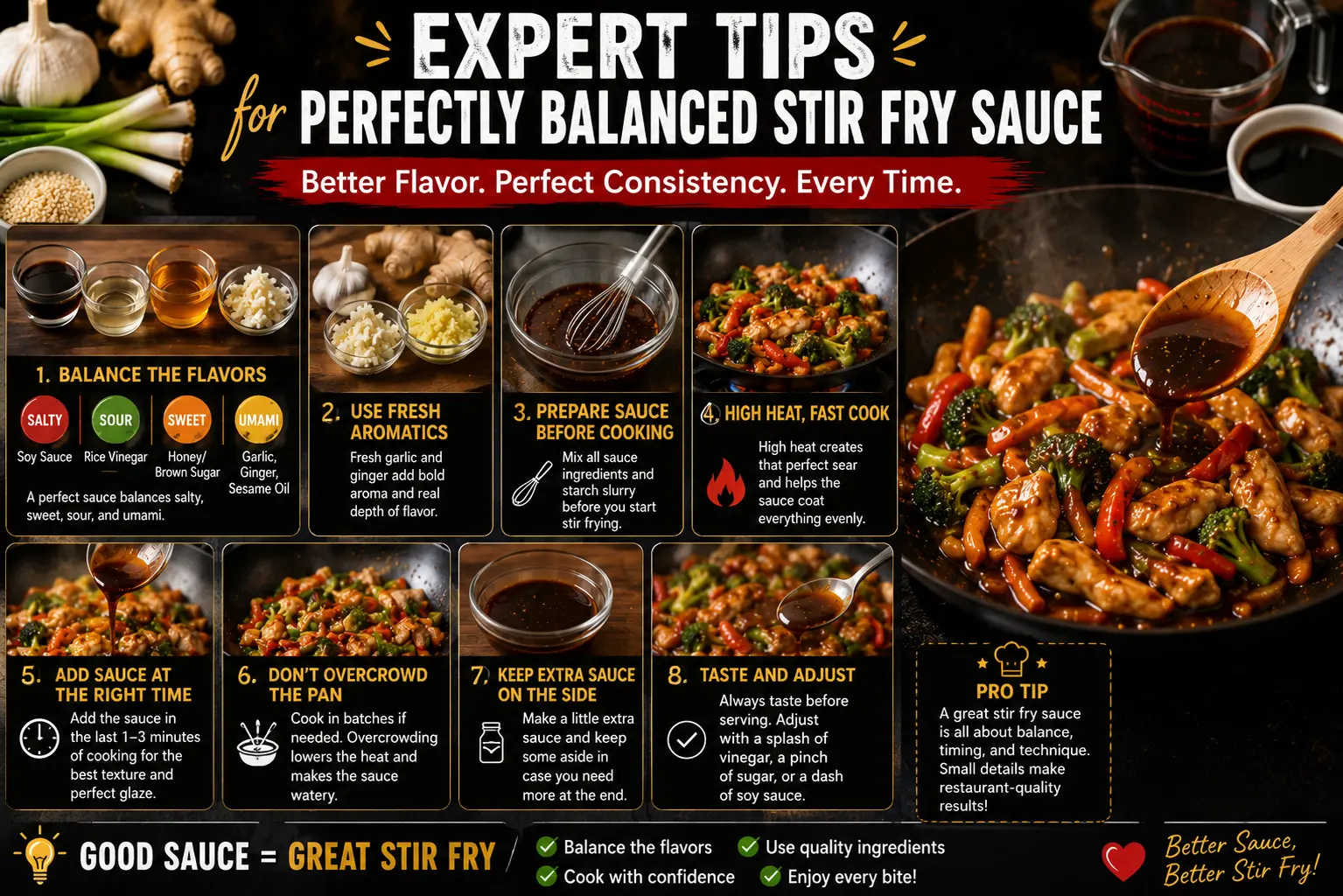 Expert tips for making perfectly balanced stir fry sauce with measured ingredients and proper cooking technique